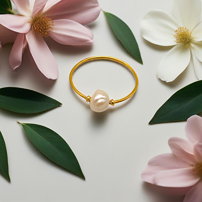 Women's Elegant Stainless Steel Ring with Freshwater Pearl Accent